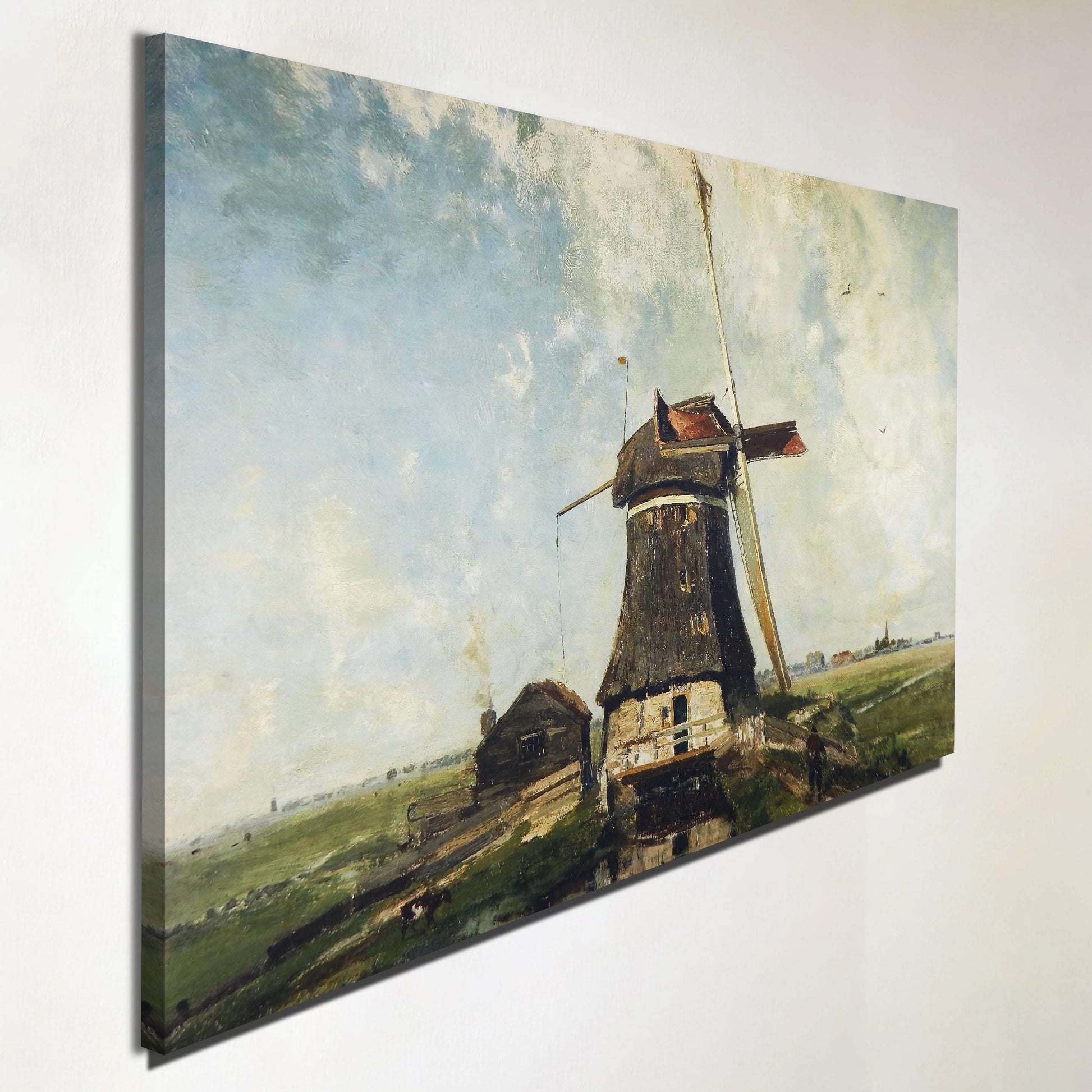 Linkeraanzicht akoestisch kunstpaneel Molen aan een Poldervaart