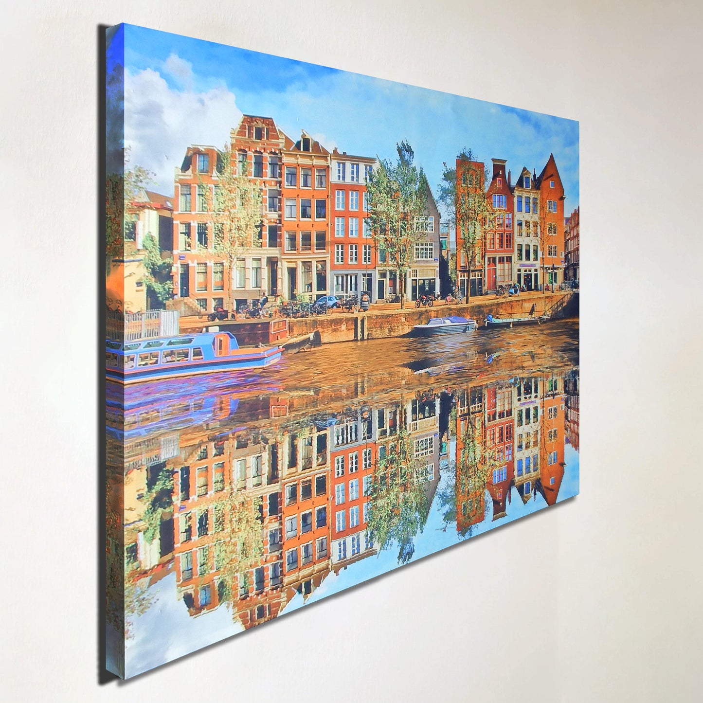 Linkerzijde akoestisch wandpaneel Amsterdamse grachten