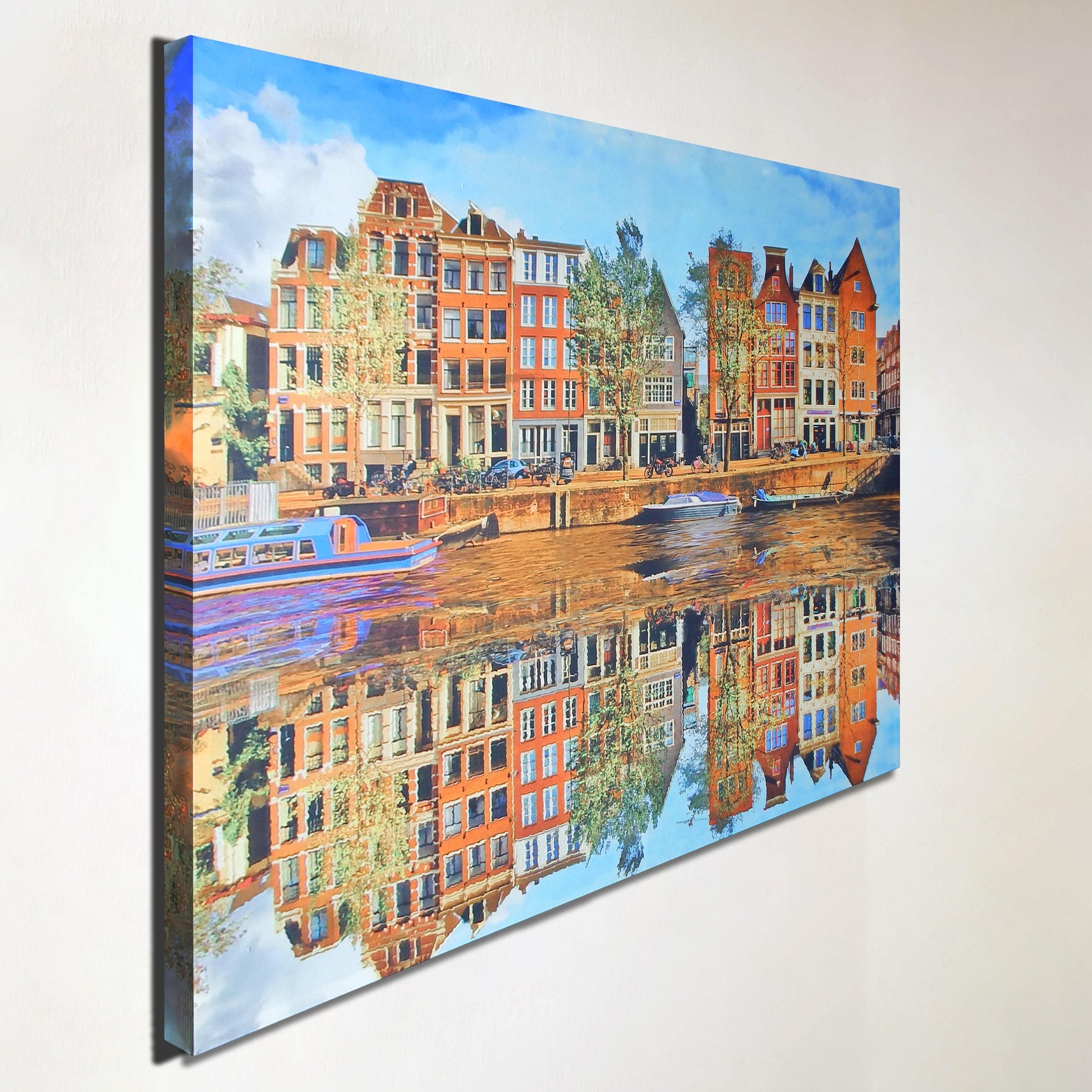 Linkerzijde akoestisch wandpaneel Amsterdamse grachten