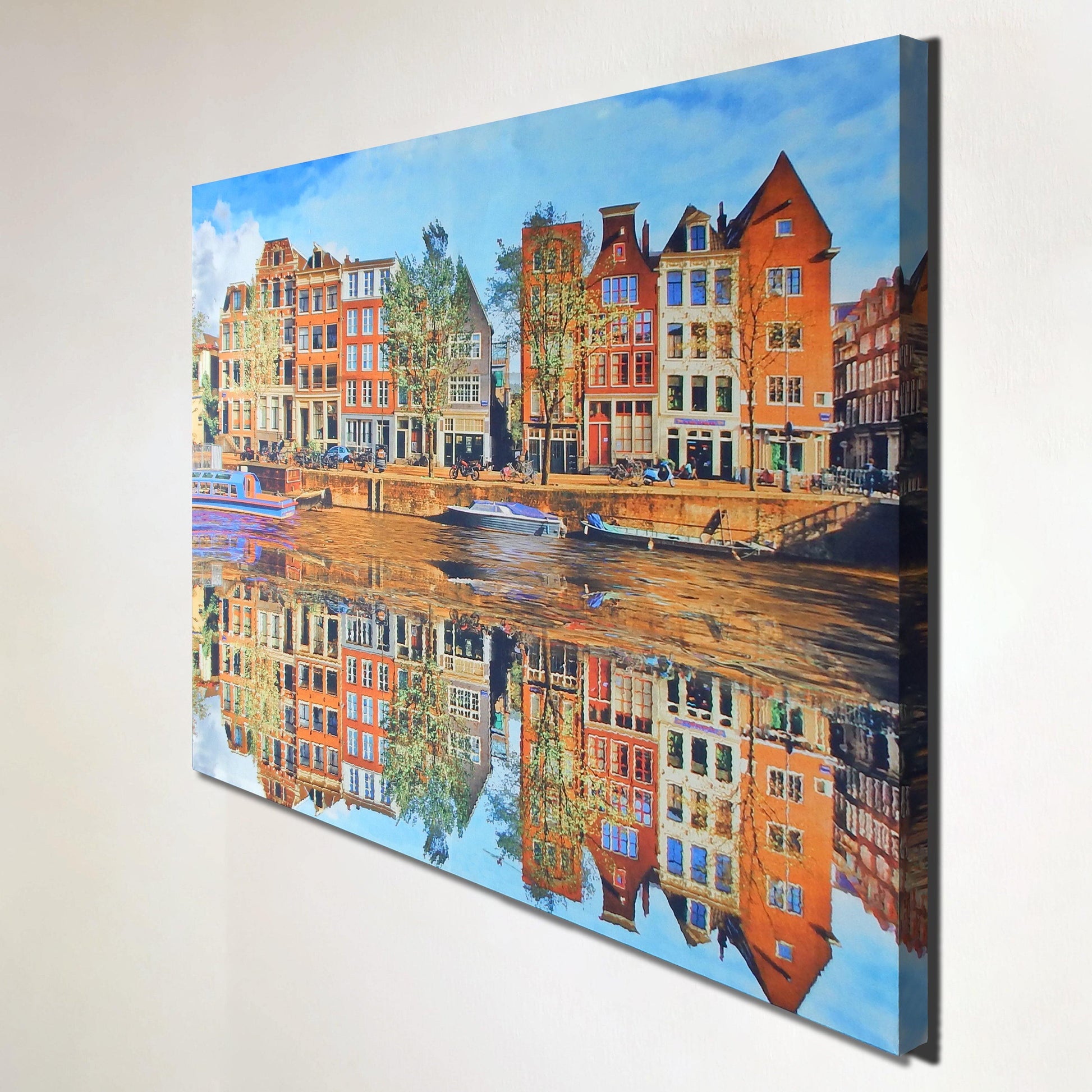 Rechterzijde akoestisch wandpaneel Amsterdamse grachten